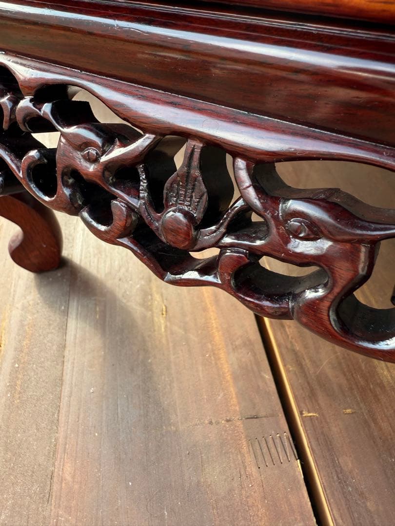 アンティーク　紫檀　花梨唐木透かし彫り　猫脚　盆栽台　和裁　唐木飾り年代物