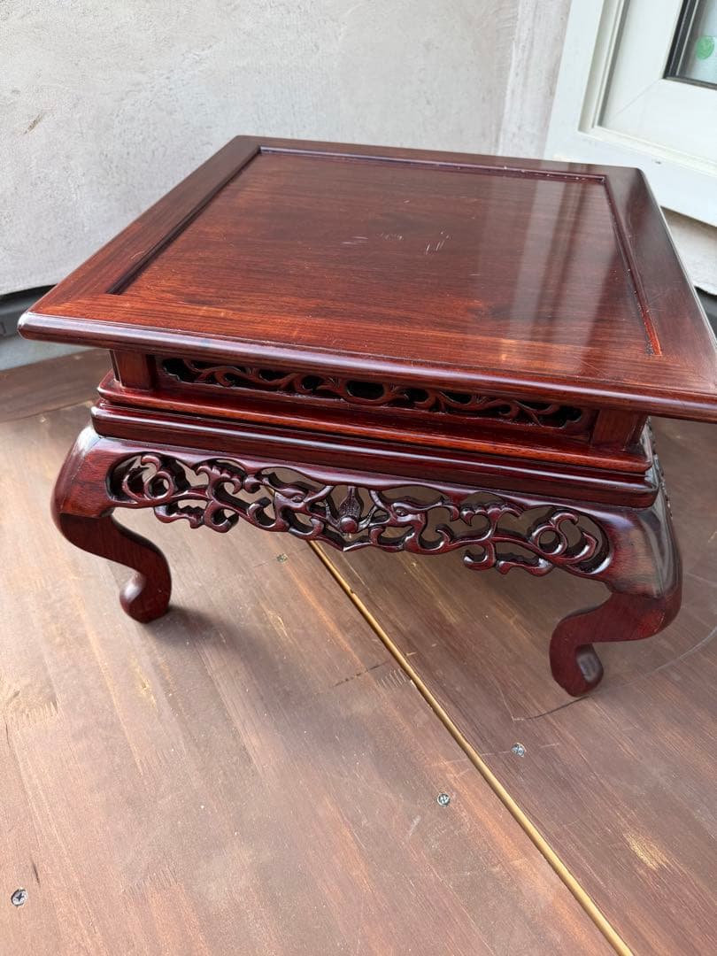 アンティーク　紫檀　花梨唐木透かし彫り　猫脚　盆栽台　和裁　唐木飾り年代物