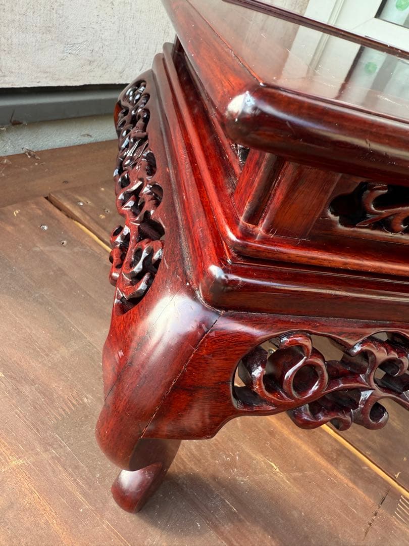 アンティーク　紫檀　花梨唐木透かし彫り　猫脚　盆栽台　和裁　唐木飾り年代物