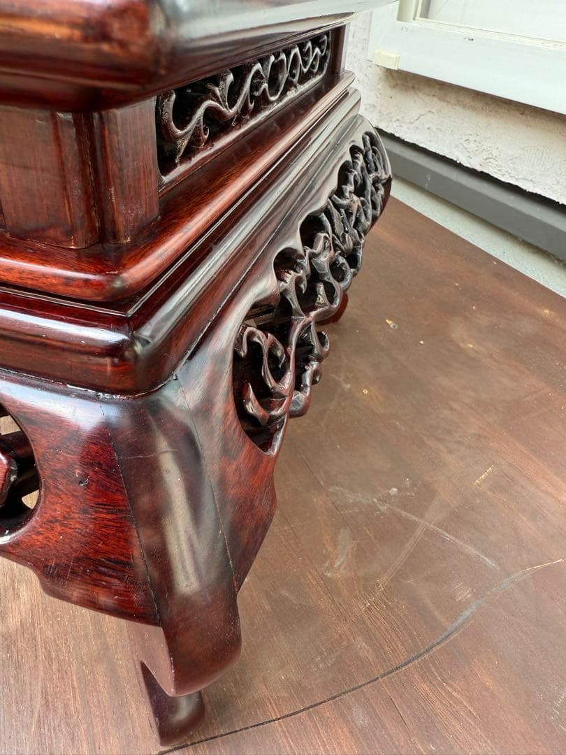 アンティーク　紫檀　花梨唐木透かし彫り　猫脚　盆栽台　和裁　唐木飾り年代物