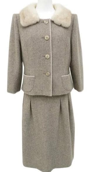 FOXEY　フォクシー　マロンツィードスカートスーツ　ミンクファー襟ジャケット