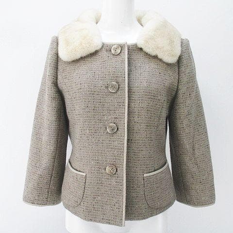 FOXEY　フォクシー　マロンツィードスカートスーツ　ミンクファー襟ジャケット
