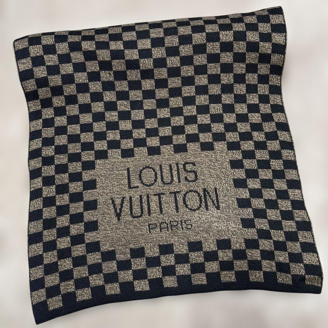 【美品】ルイヴィトン　ダミエ　マフラー　ロゴ　ブラウン　ニット　ウール　厚手