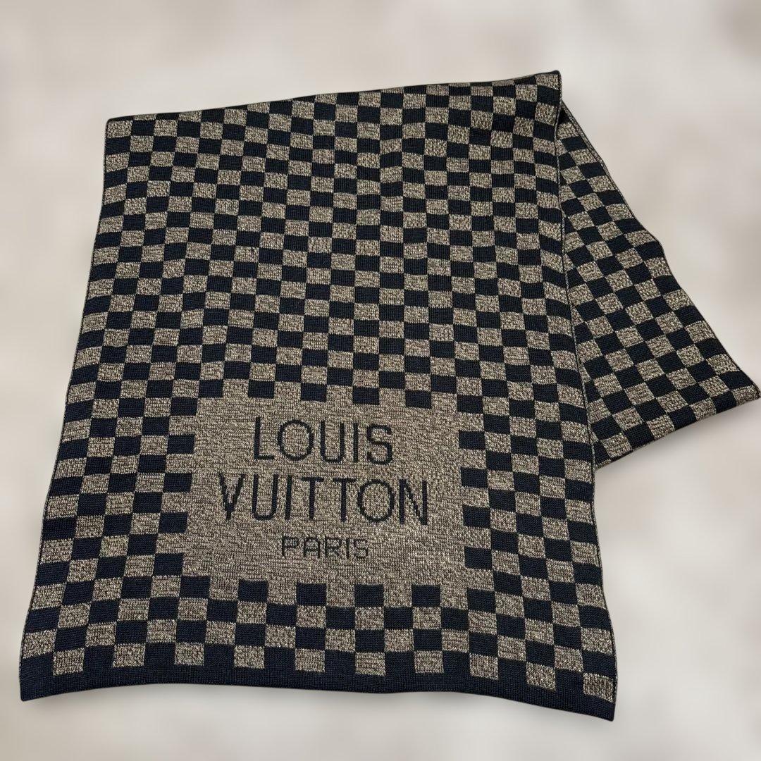【美品】ルイヴィトン　ダミエ　マフラー　ロゴ　ブラウン　ニット　ウール　厚手