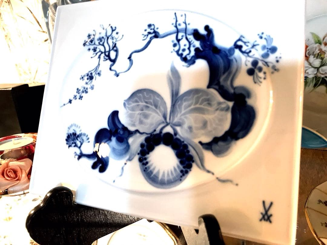 Meissenマイセン　ブルーオーキッド　陶板画