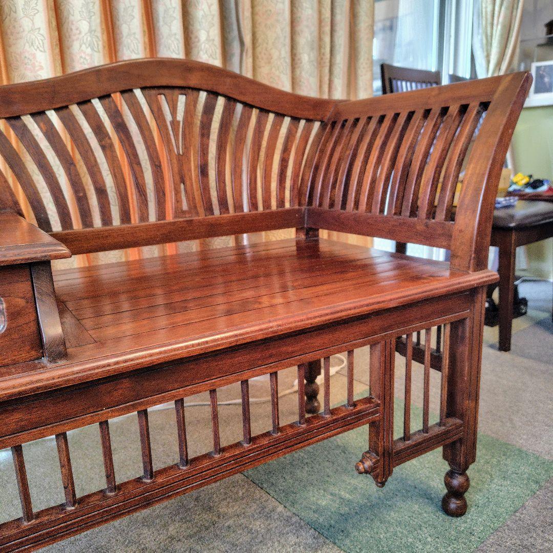 アジアンスタイル木製ベンチ引き出し付き