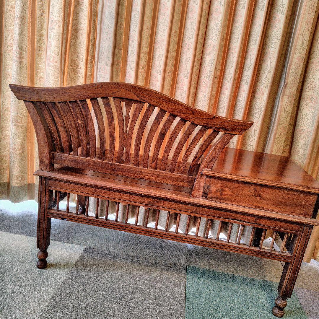 アジアンスタイル木製ベンチ引き出し付き