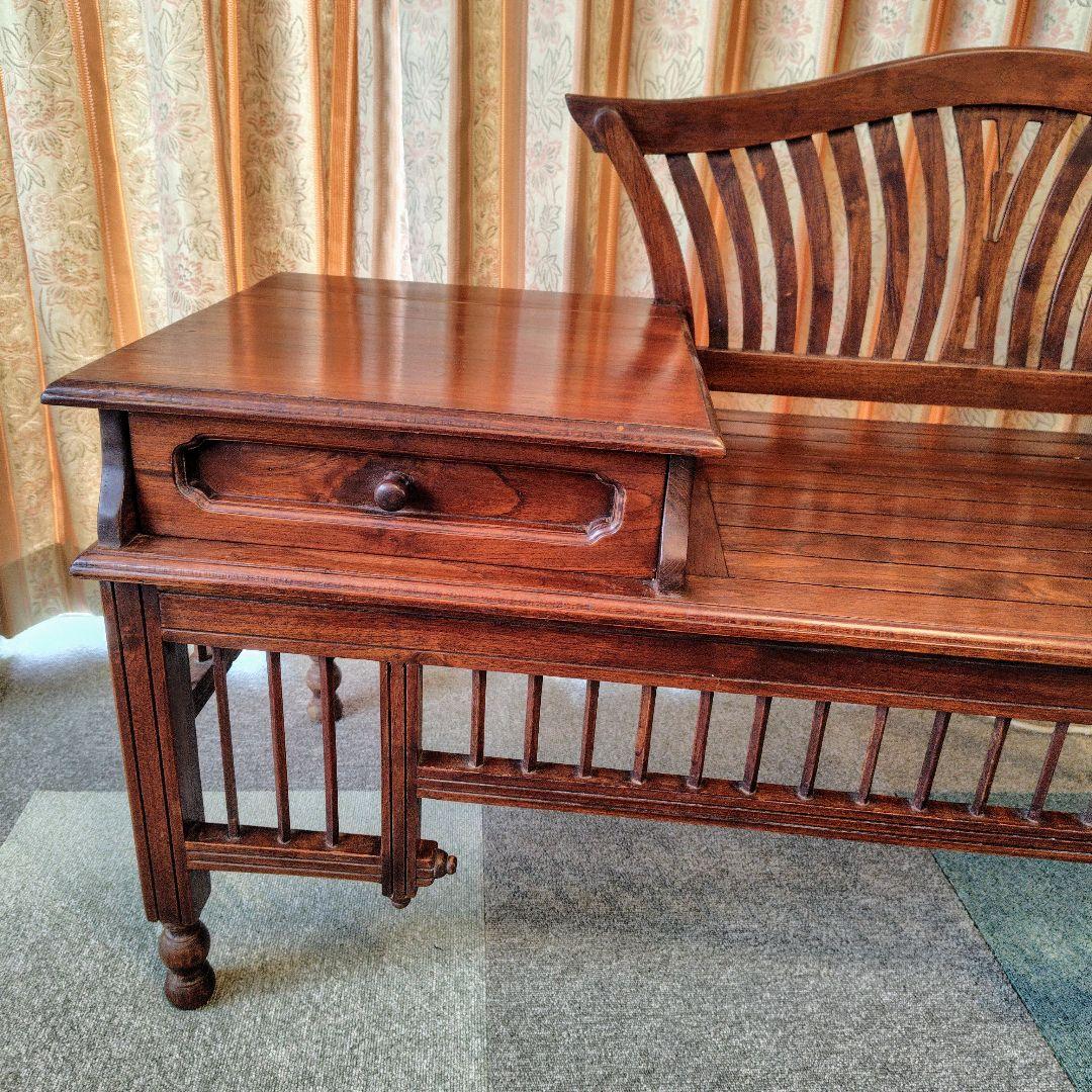 アジアンスタイル木製ベンチ引き出し付き