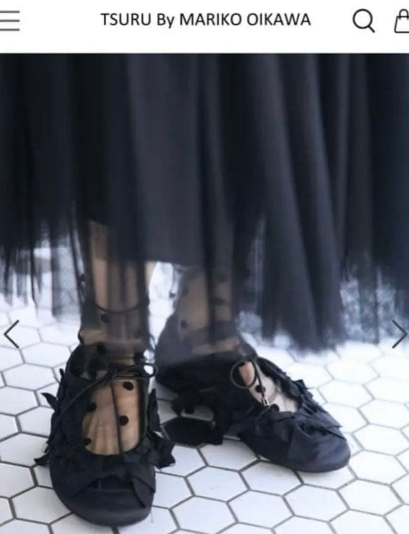 テリー田中　TSURU ブラック フラットシューズ