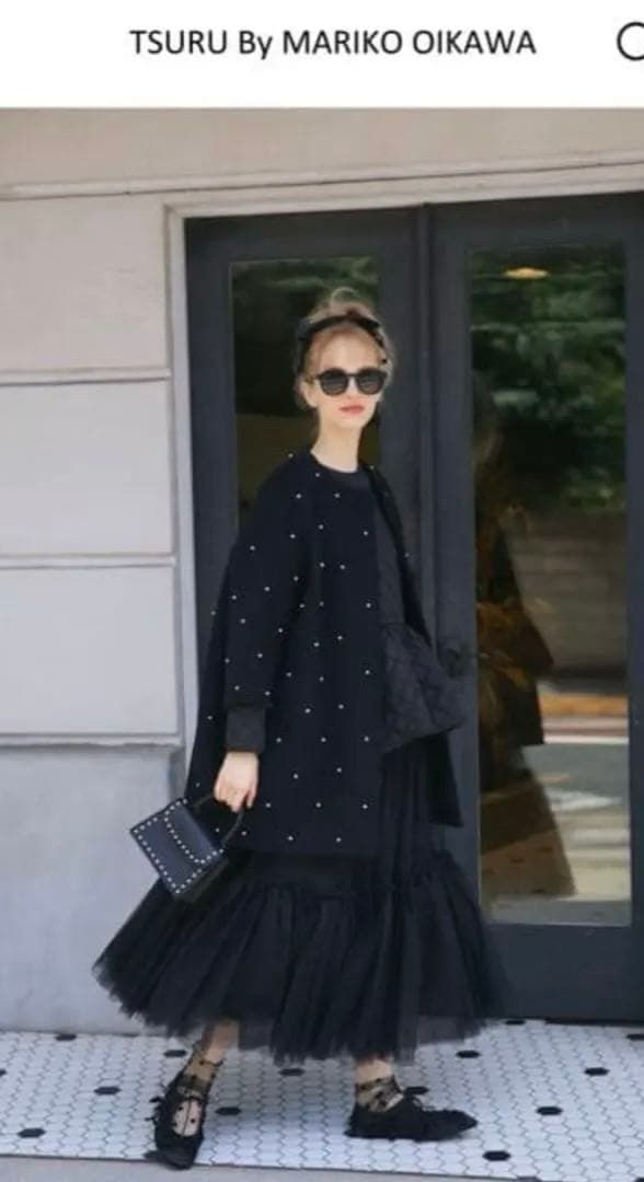 テリー田中　TSURU ブラック フラットシューズ