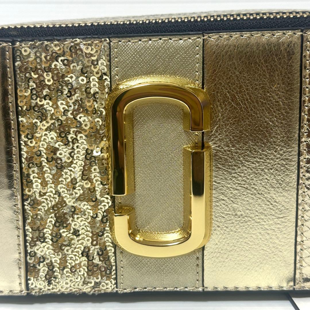 新品◆マークジェイコブス スナップショットショルダーバッグ ストライプゴールド