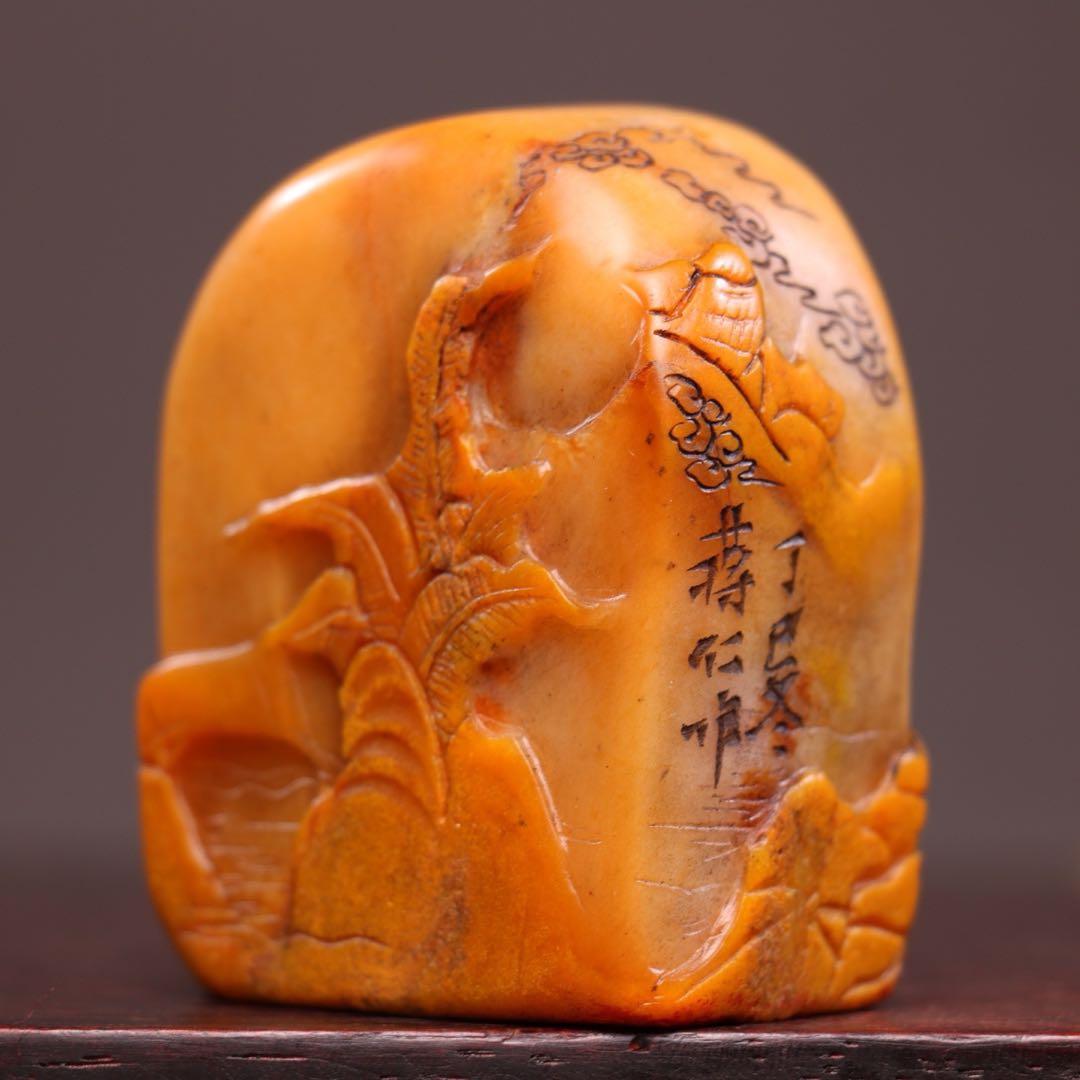 【逸品】　文房具旧蔵　印鑑田黄石 アンティーク 手彫り