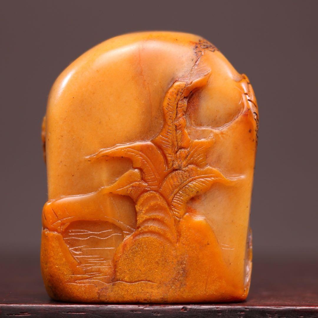 【逸品】　文房具旧蔵　印鑑田黄石 アンティーク 手彫り