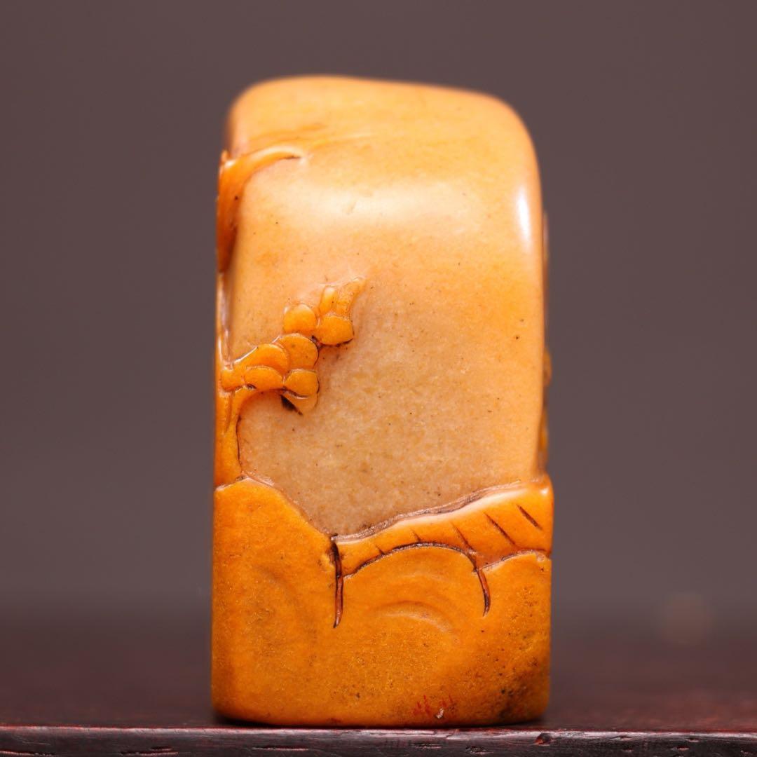 【逸品】　文房具旧蔵　印鑑田黄石 アンティーク 手彫り