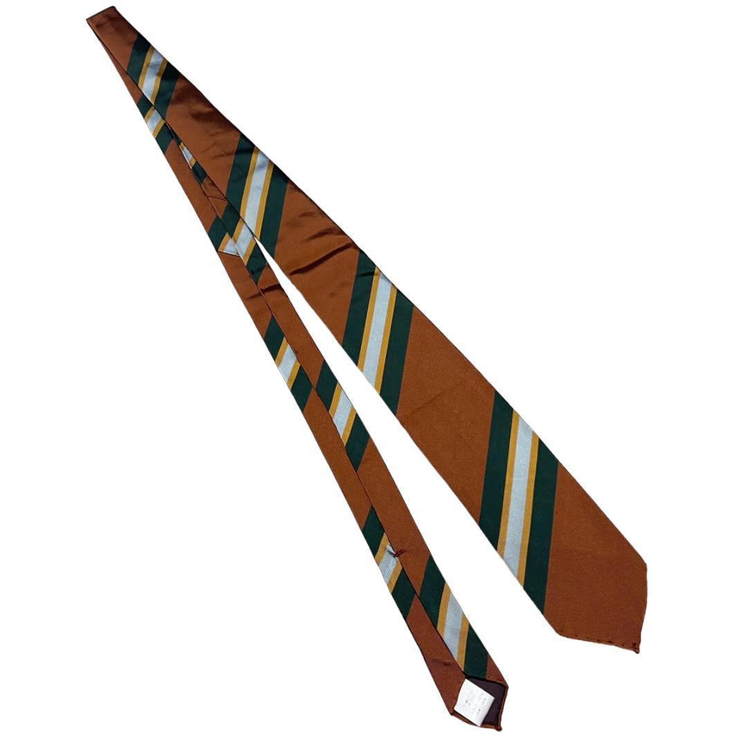 セッテピエゲ ストライプ ネクタイ ブラウン 茶 グリーン 緑 AD&C シルク