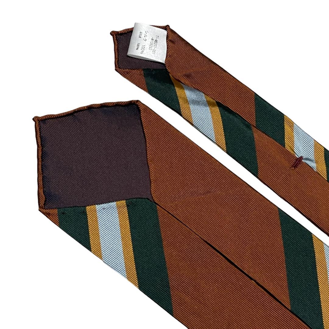 セッテピエゲ ストライプ ネクタイ ブラウン 茶 グリーン 緑 AD&C シルク