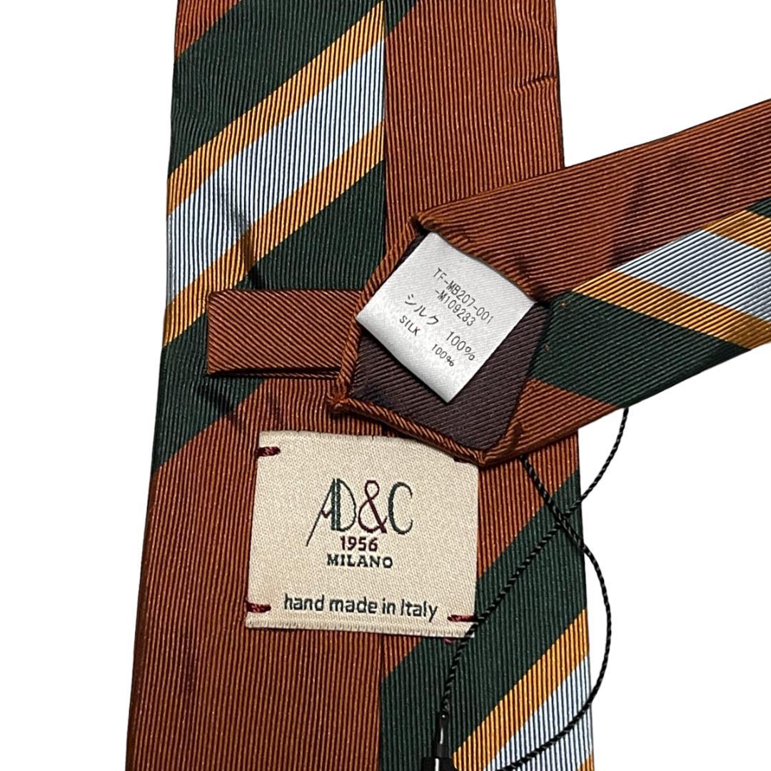 セッテピエゲ ストライプ ネクタイ ブラウン 茶 グリーン 緑 AD&C シルク