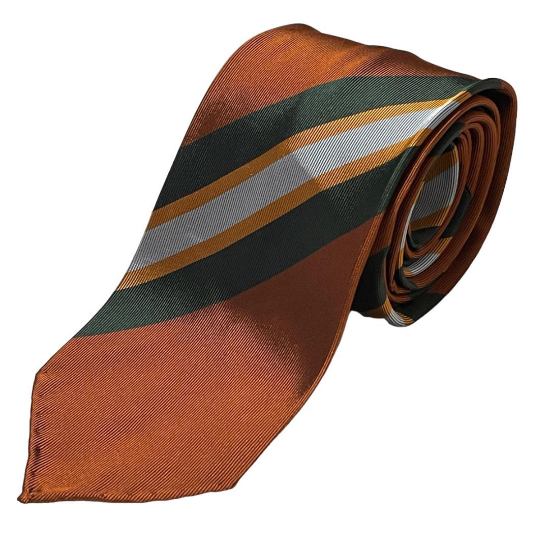 セッテピエゲ ストライプ ネクタイ ブラウン 茶 グリーン 緑 AD&C シルク