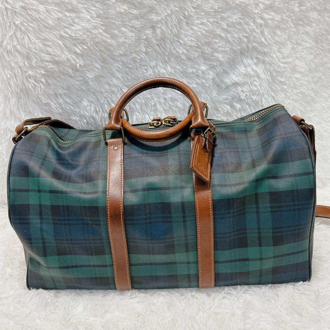 ポロ ラルフローレン ボストンバッグ 2way ブラックウォッチ PVC レザー