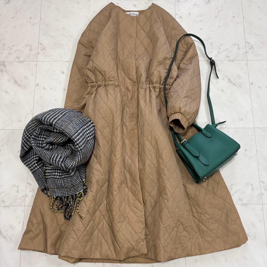 極美品✨ビアズリー　バルーン袖キルトコート　キャメル　ロングコート　キルティング