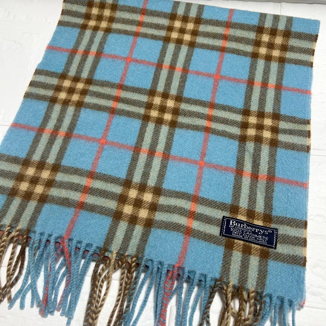 【希少！美品】Burberrys バーバリー マフラー カシミヤイングランド 青