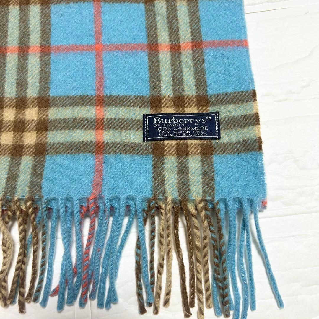 【希少！美品】Burberrys バーバリー マフラー カシミヤイングランド 青