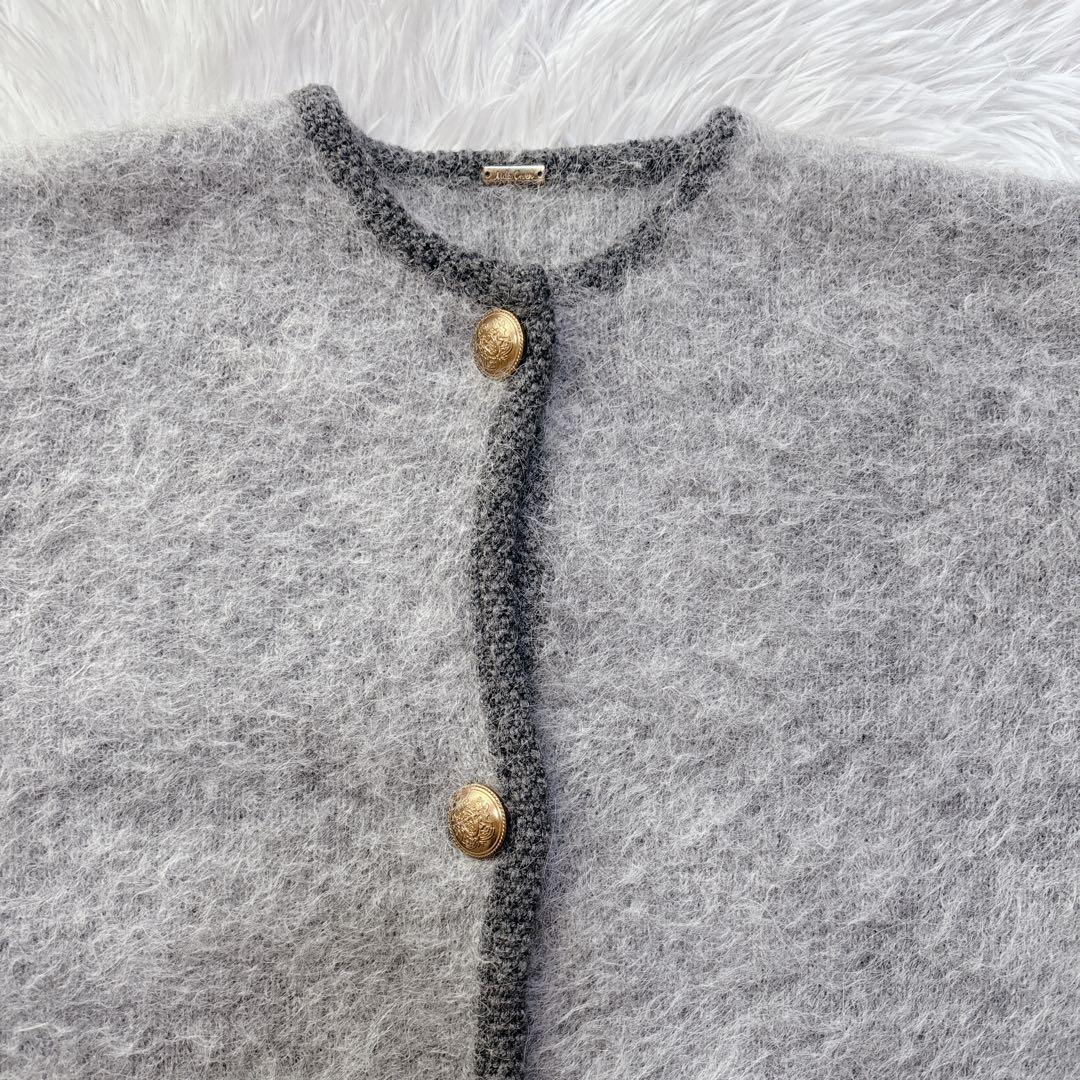 極美品 2024 ミラオーウェン 金釦短丈アルパカニットカーデジャケット グレー