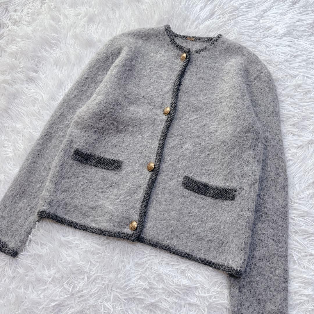 極美品 2024 ミラオーウェン 金釦短丈アルパカニットカーデジャケット グレー