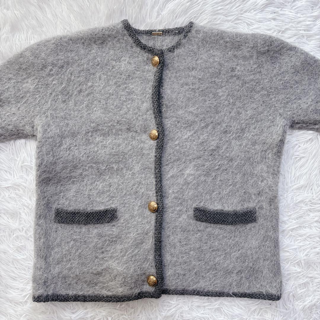 極美品 2024 ミラオーウェン 金釦短丈アルパカニットカーデジャケット グレー