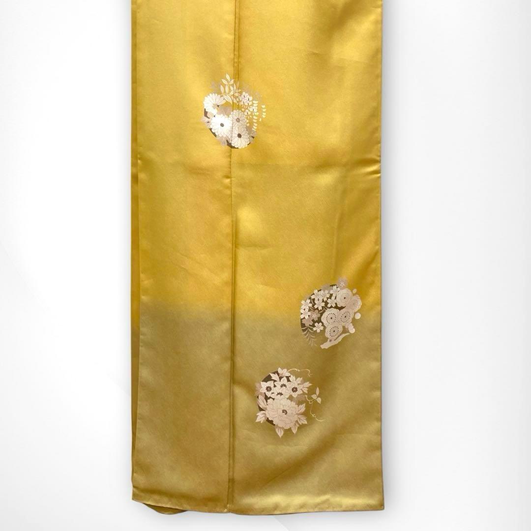 【美品✨】東レシルック　さんび　洗える着物　付け下げ　山吹色　花丸文　手縫いN7