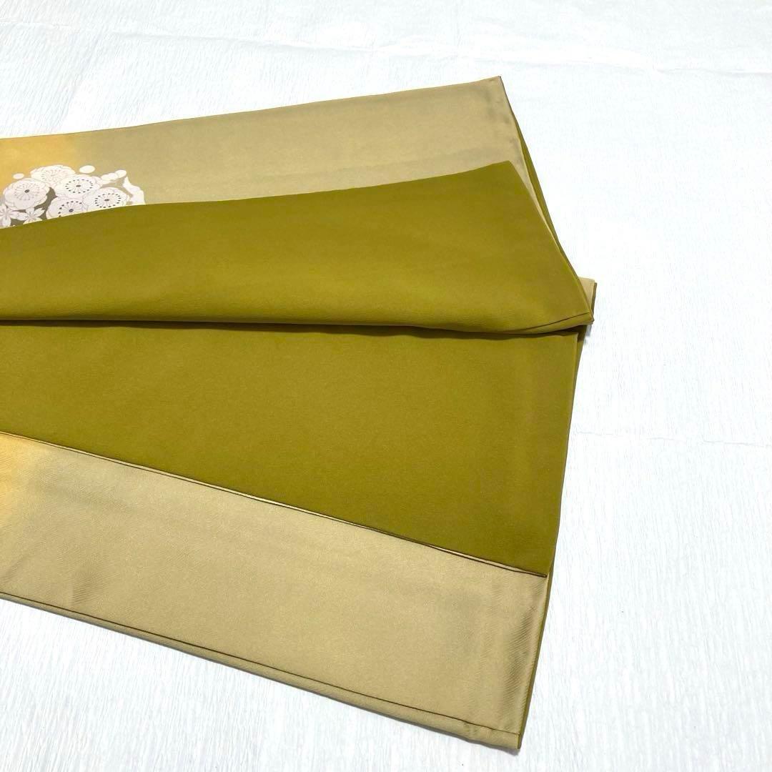 【美品✨】東レシルック　さんび　洗える着物　付け下げ　山吹色　花丸文　手縫いN7