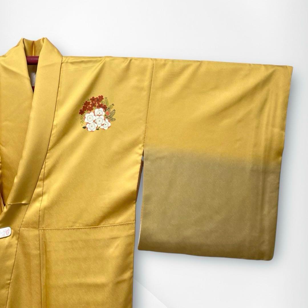 【美品✨】東レシルック　さんび　洗える着物　付け下げ　山吹色　花丸文　手縫いN7