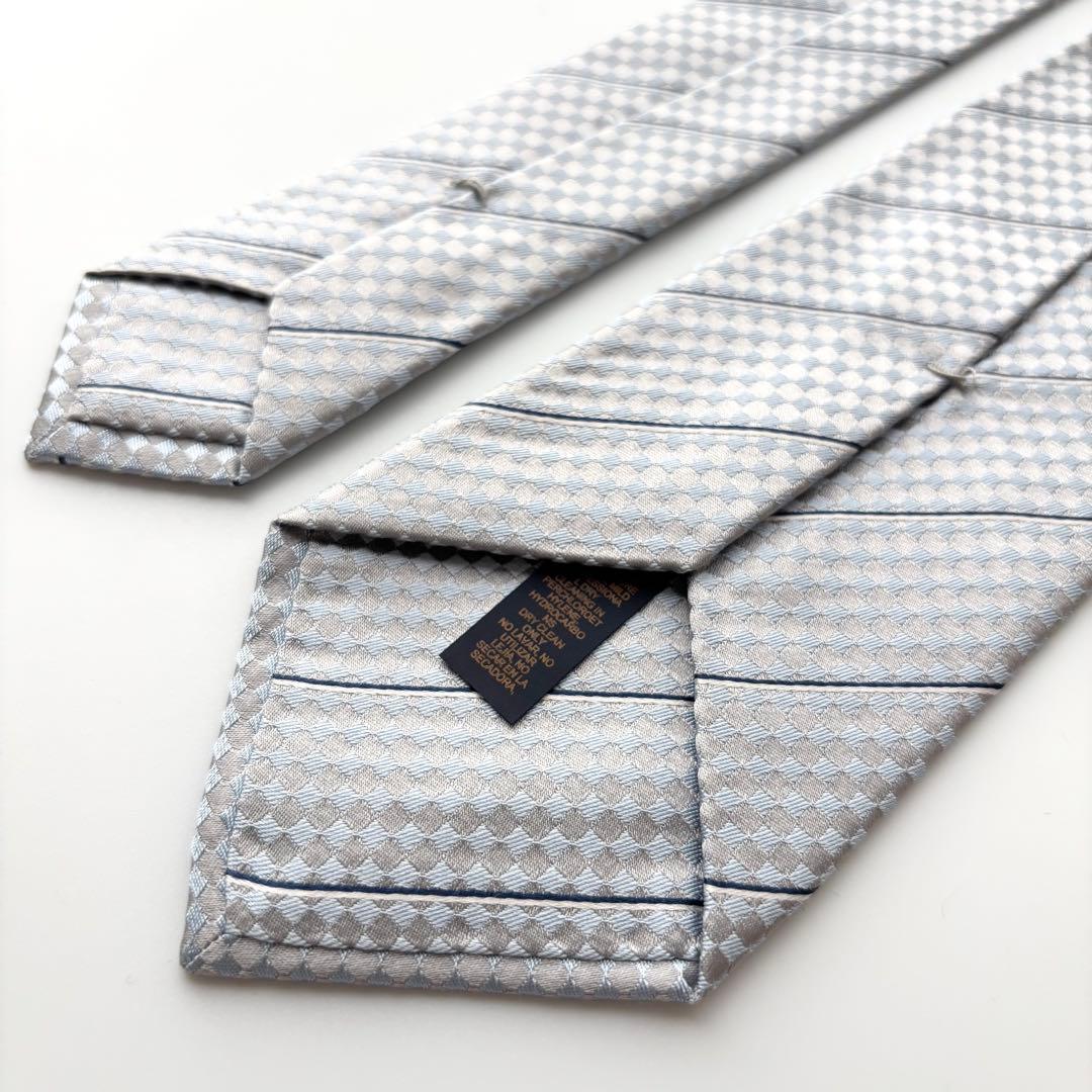 ꧁美品꧂ ルイヴィトン ネクタイ ダミエ LV ロゴ シルバー ブルー 結婚式