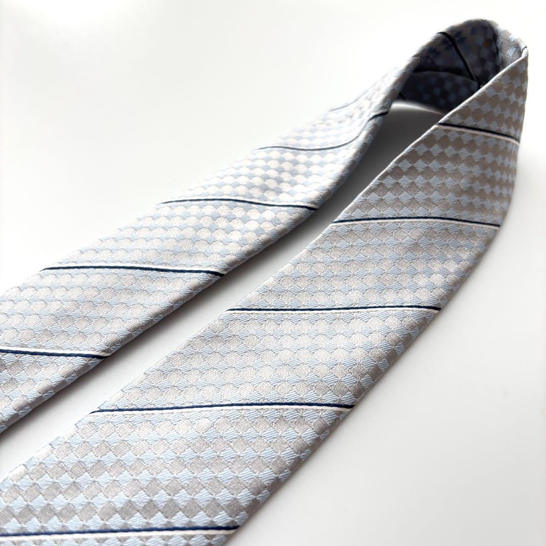 ꧁美品꧂ ルイヴィトン ネクタイ ダミエ LV ロゴ シルバー ブルー 結婚式
