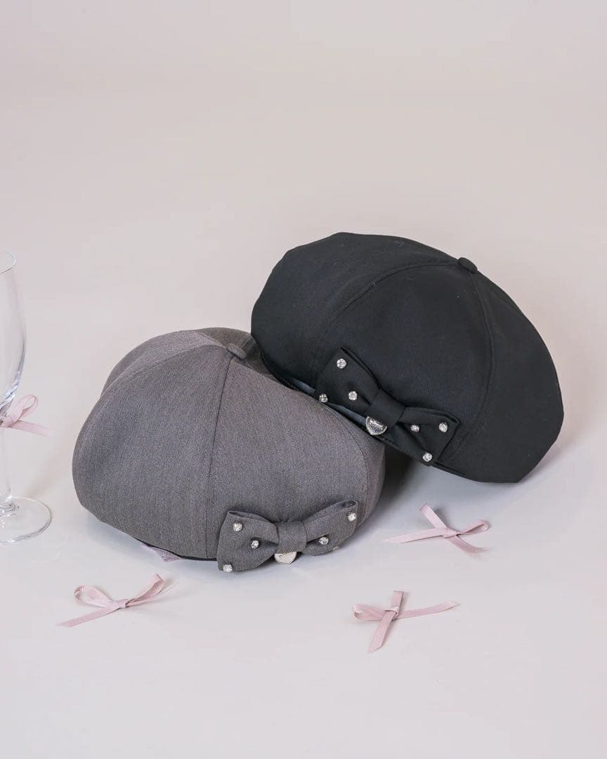 pium ピウム ビジューリボンベレー ベレー帽 ブラック