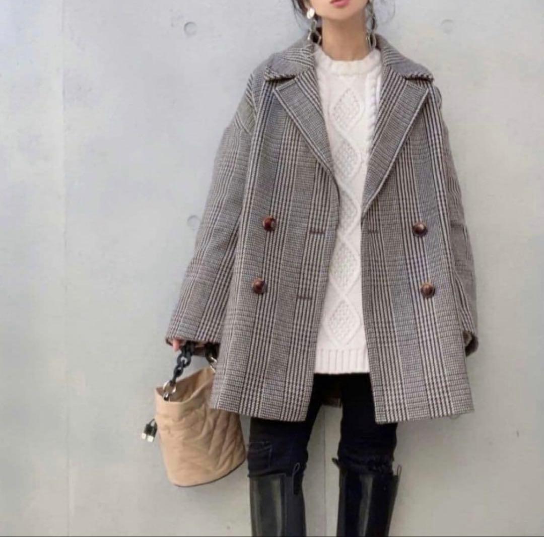 ダブルカラーチェックコート