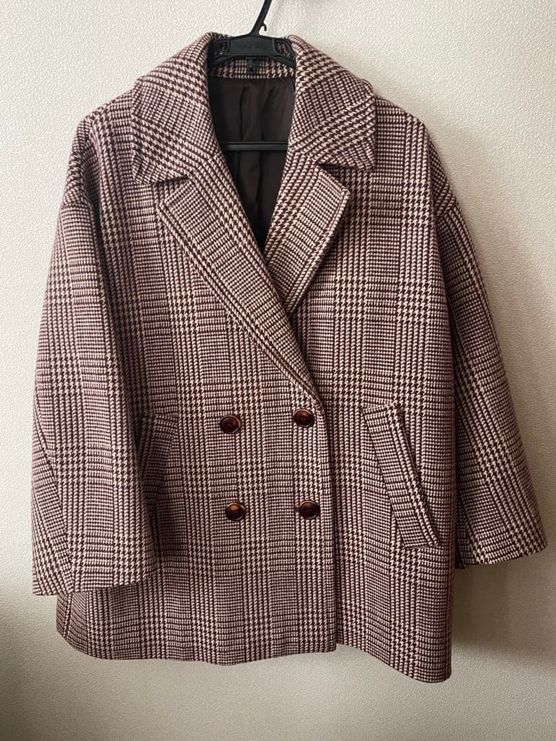 ダブルカラーチェックコート