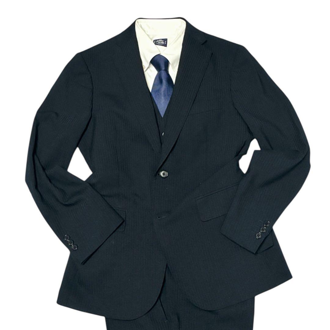 美品　現行タグ　LES MUES 洗える　スリーピース　ブラック　ストライプ　L