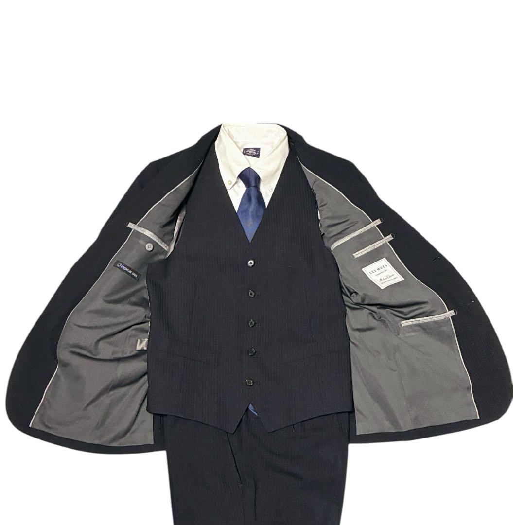 美品　現行タグ　LES MUES 洗える　スリーピース　ブラック　ストライプ　L