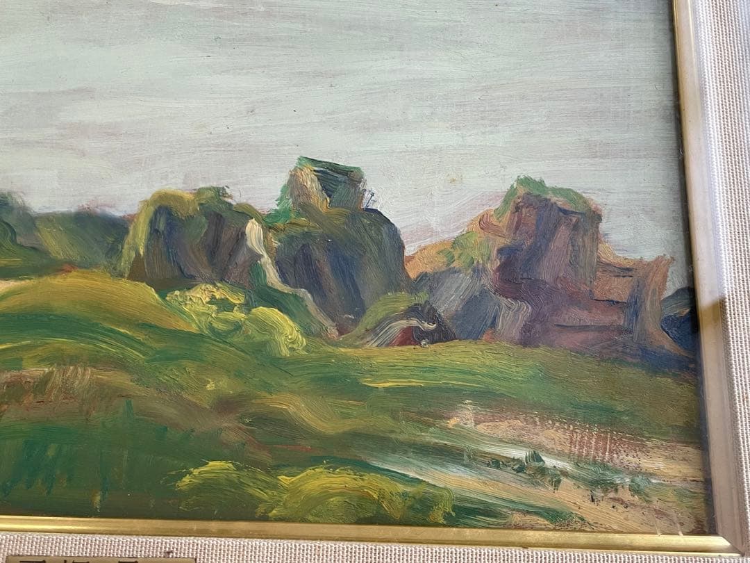 画家　平塚運一　伊豆の山道　伊豆風景　油彩画　油絵　額入　1931年