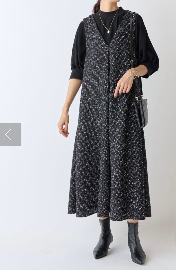 ままちゃん　ビアズリー ツイードフレアワンピース　０サイズ