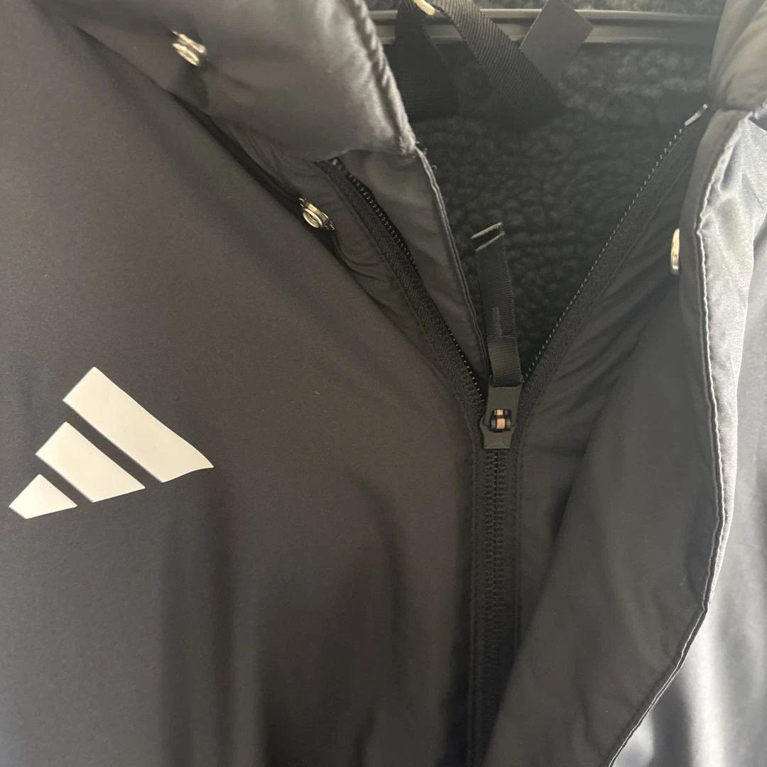 アディダス　adidas ベンチコート　ロングコート　内側ボア　中綿　黒　L