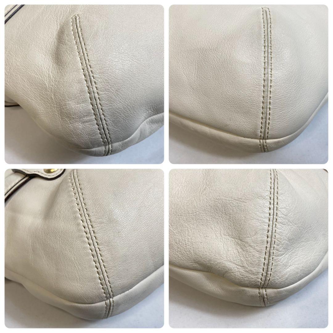 【美品】COACH コーチ　ホーボー　ワンハンドルバッグ ホワイト レザー大容量