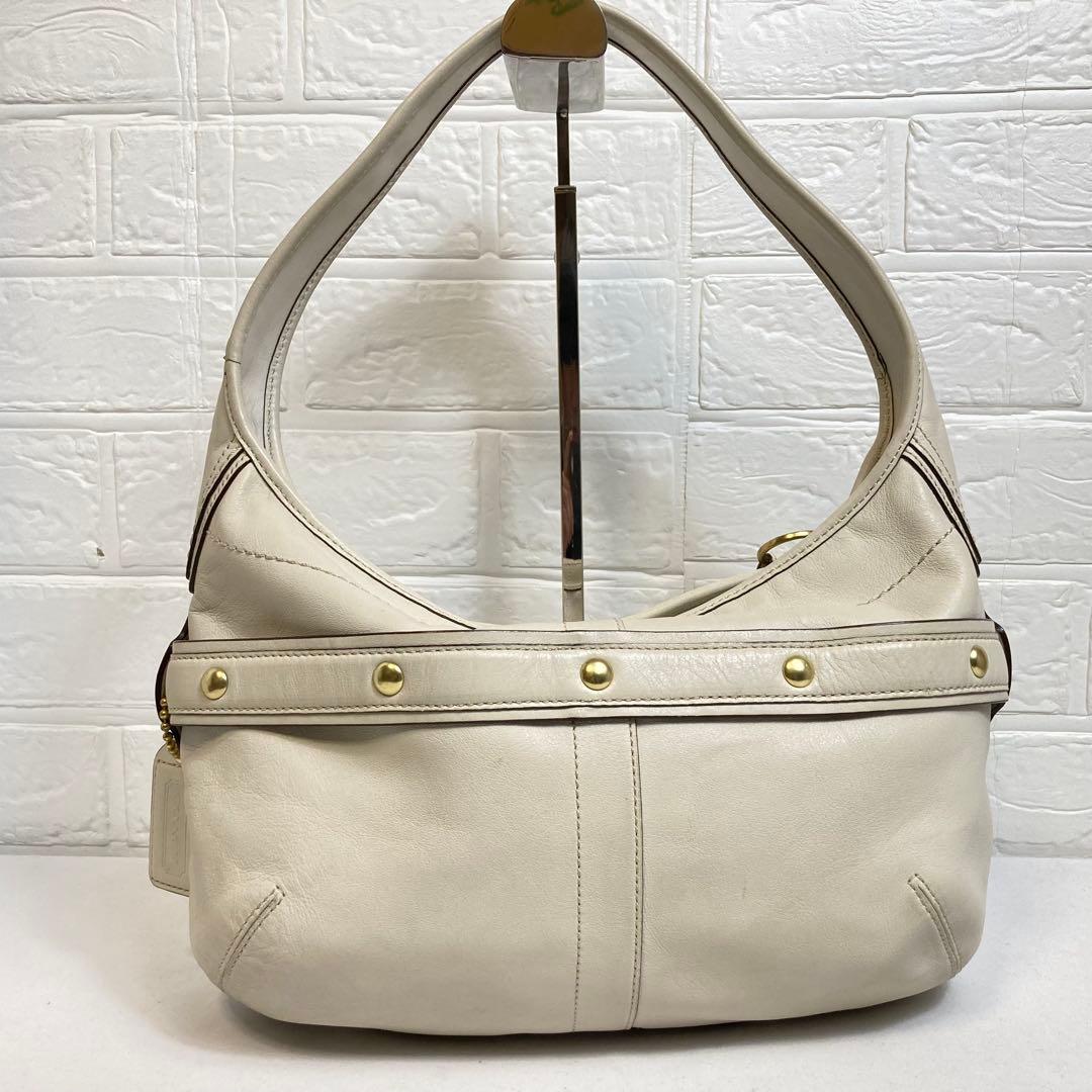 【美品】COACH コーチ　ホーボー　ワンハンドルバッグ ホワイト レザー大容量