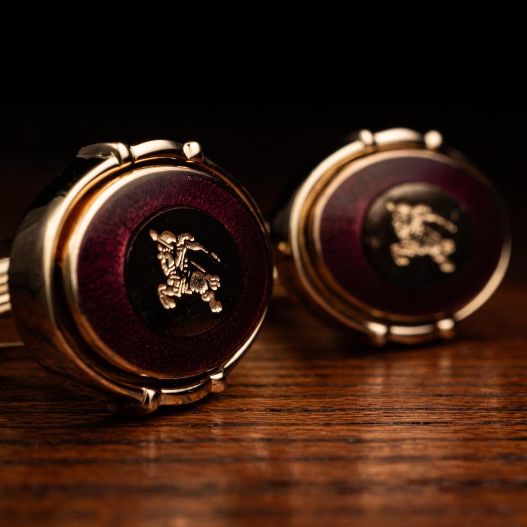 【英国王室御用達】 バーバリー ボルドーエナメル カフリンクス Burberry