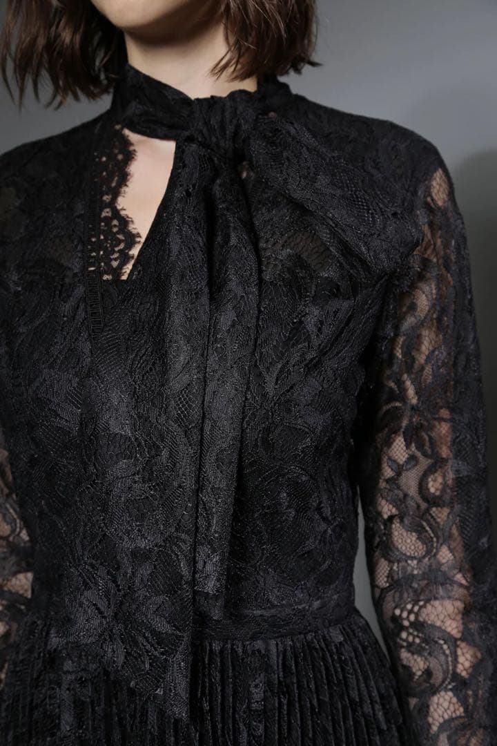 Alunc レースプリーツロングドレス 38黒