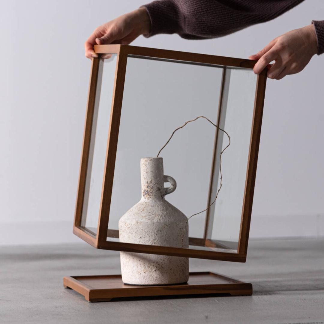 モダン ショーケース ガラス 無垢材 ディスプレイ 展示ケース 収納家具 陳列棚