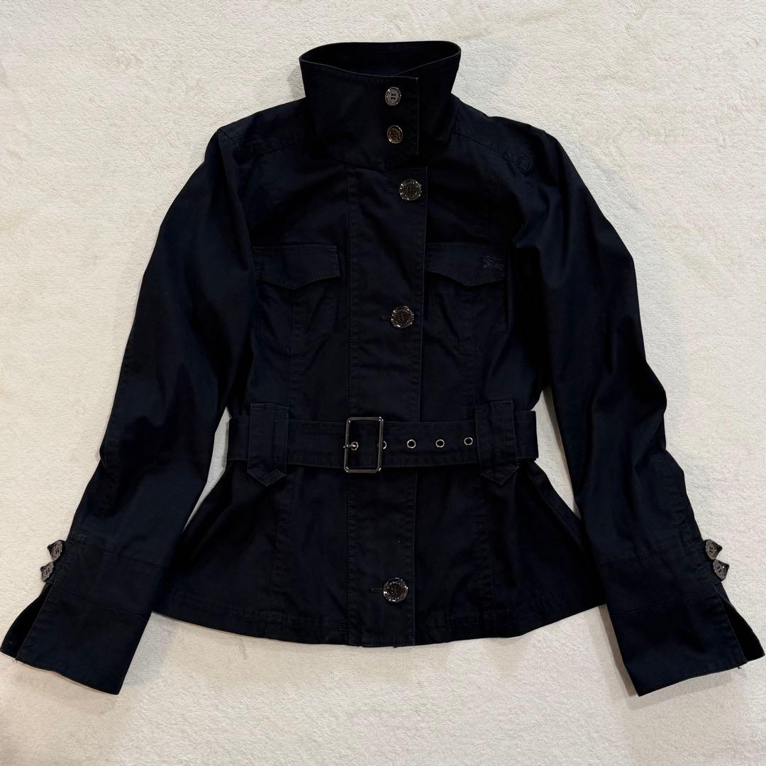 バーバリーブルーレーベル　ショートトレンチコート　ノバチェック　ベルト　黒　M