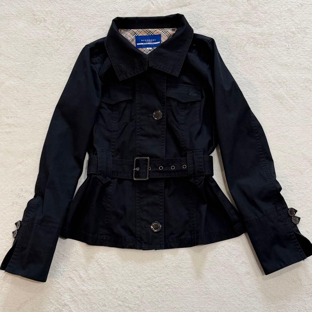 バーバリーブルーレーベル　ショートトレンチコート　ノバチェック　ベルト　黒　M