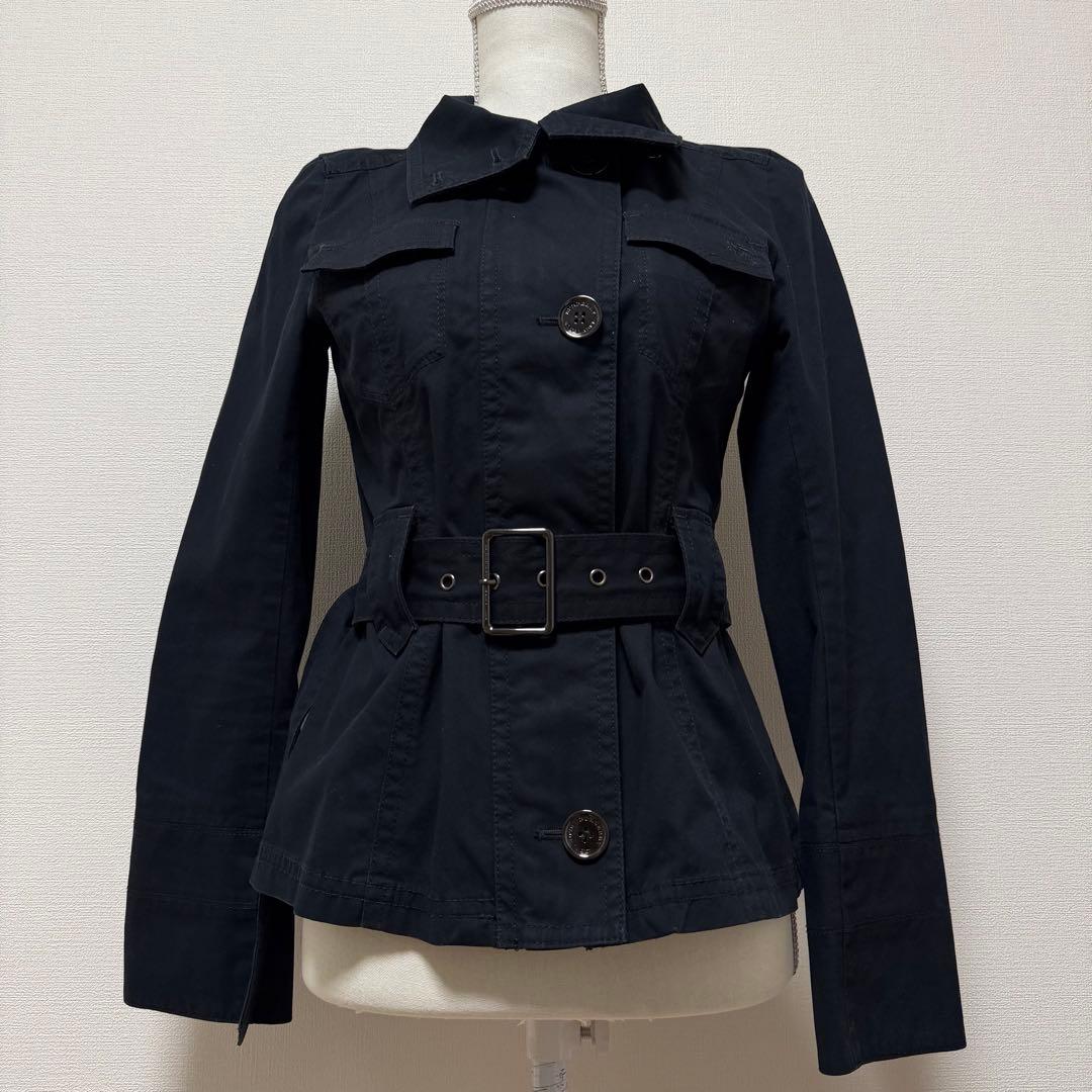 バーバリーブルーレーベル　ショートトレンチコート　ノバチェック　ベルト　黒　M